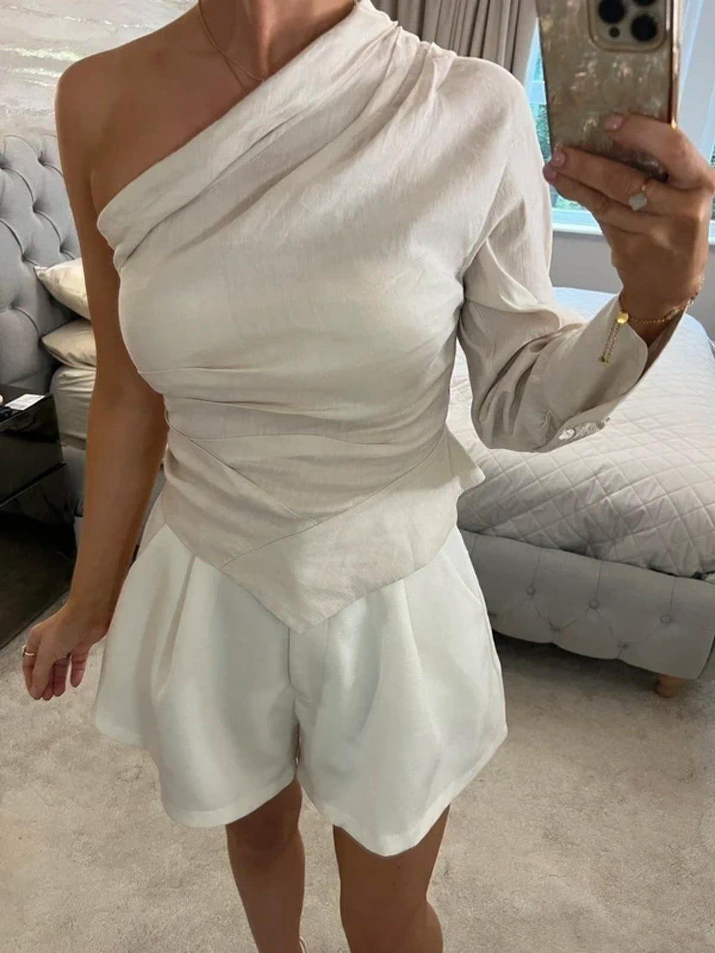 Zara Linen Mix Cream Asymmetrical Blouse Small