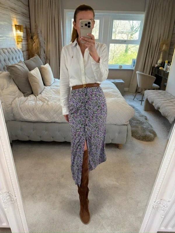 Motel Purple Floral Midi Skirt Large