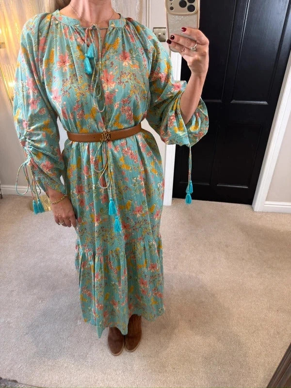 Soho Turquoise / Blue Boho Midi Dress L/XL
