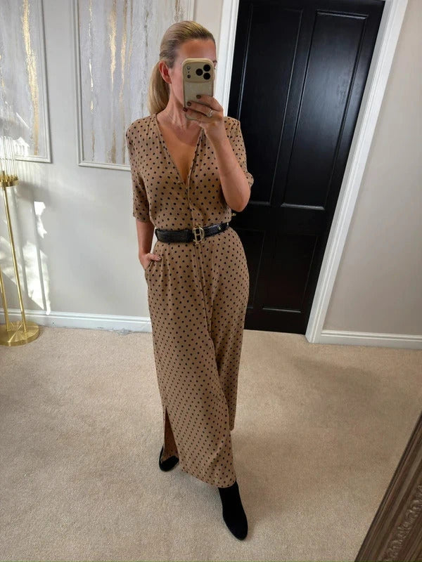 Jigsaw Beige & Black Polka Dot Jumpsuit 12