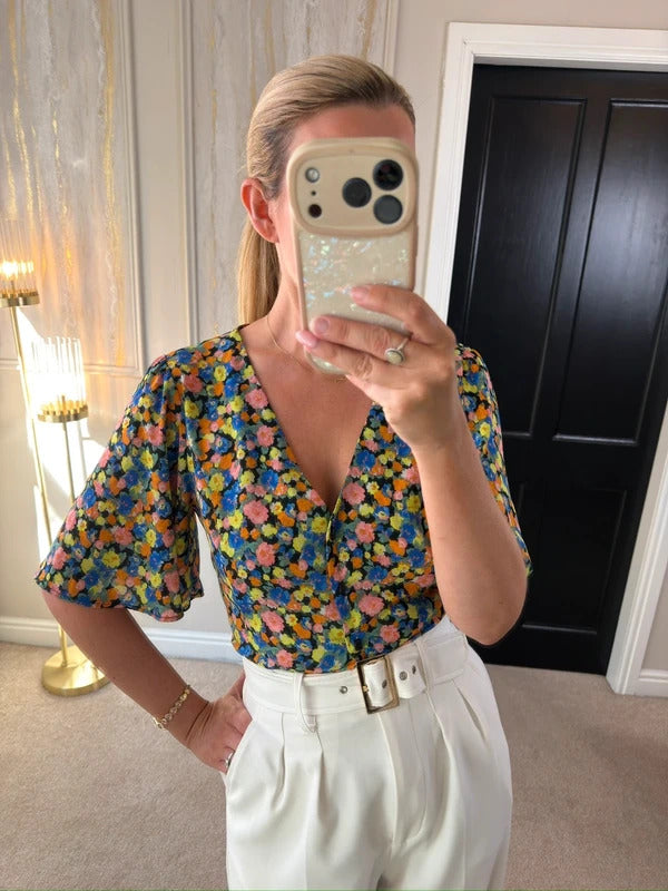 ASOS Multicoloured Floral Tie Back Blouse 10