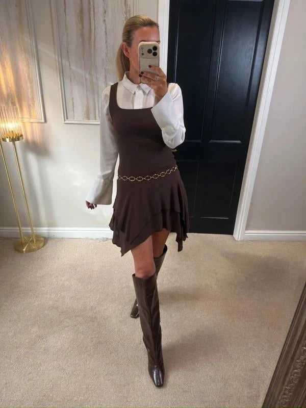 Zara Brown Asymmetrical Dress Small