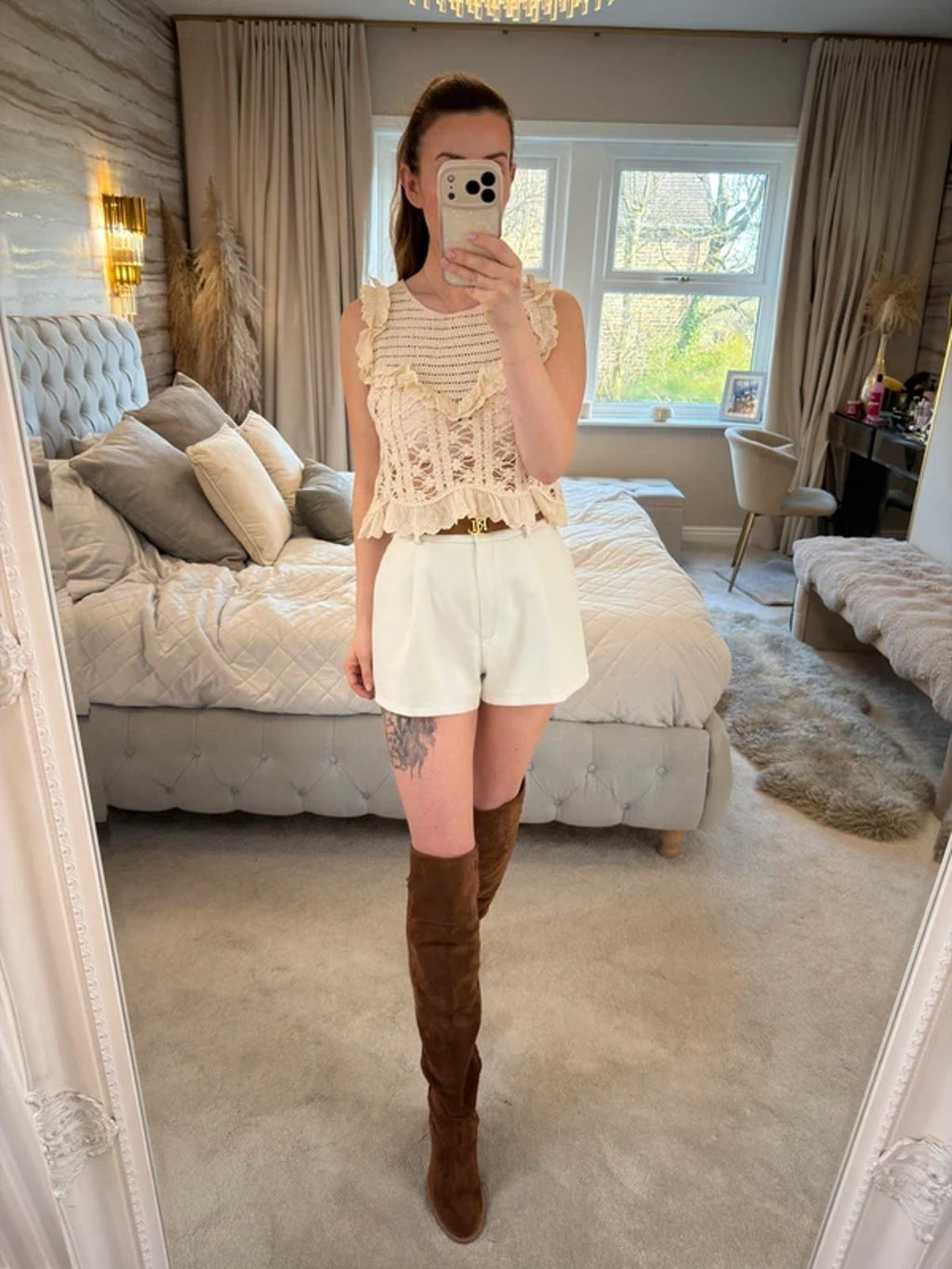 Zara Cream Crochet Lace Boho Top Medium
