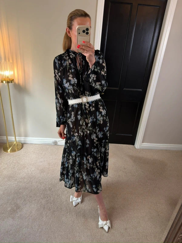 H&M Black Floral Sheer Oversized Dress XS