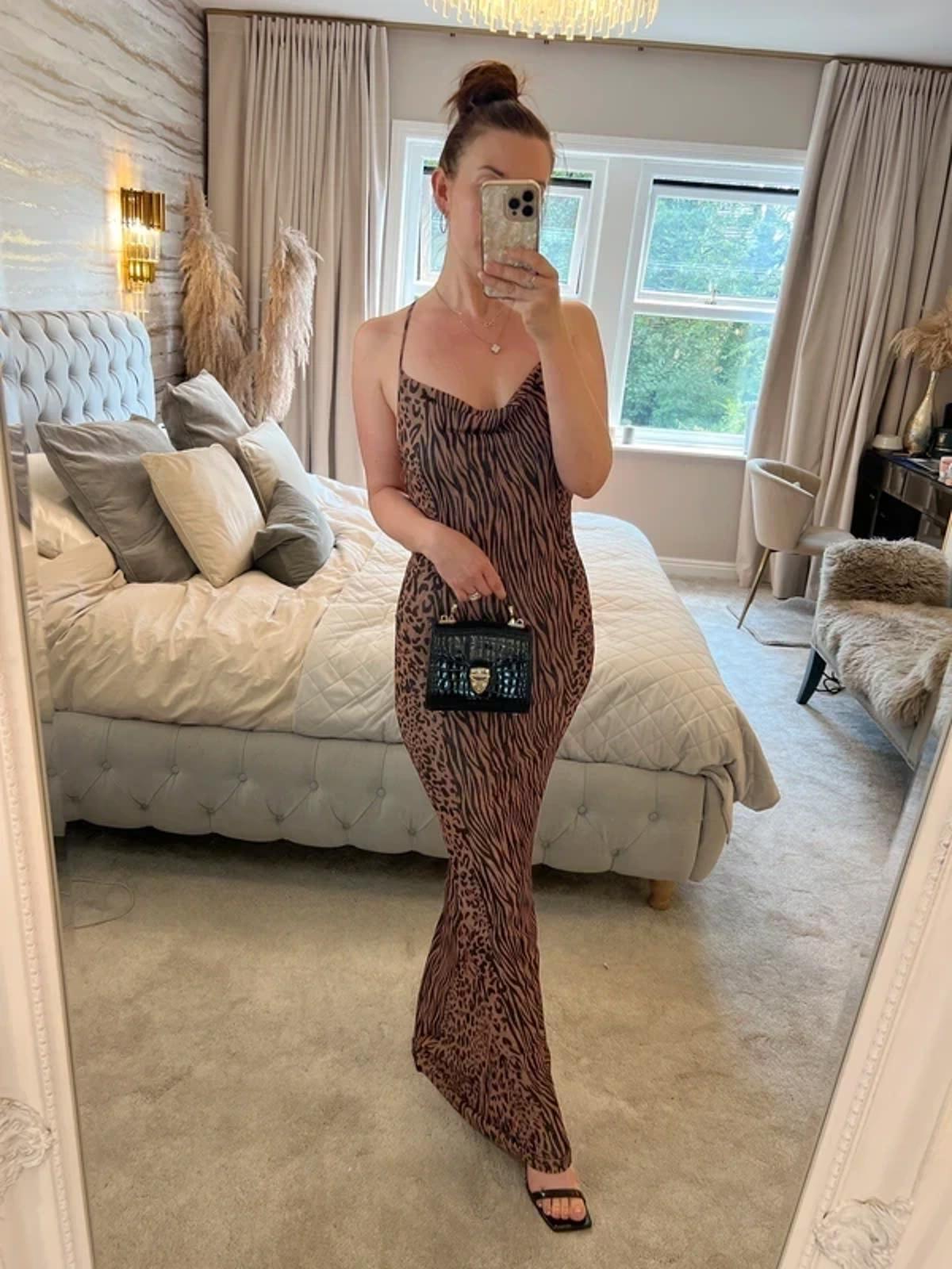 Sorelle Low Back Animal Print Maxi Dress XS
