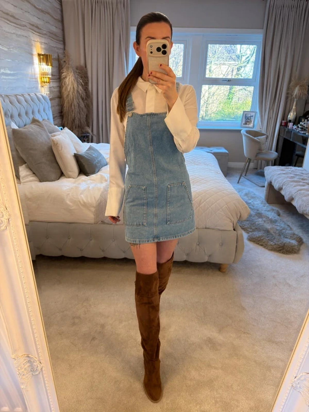 Topshop Light Denim Pinafore Mini Dress 6