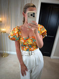 Zara Orange Puff Sleeve Crop Top 8/10