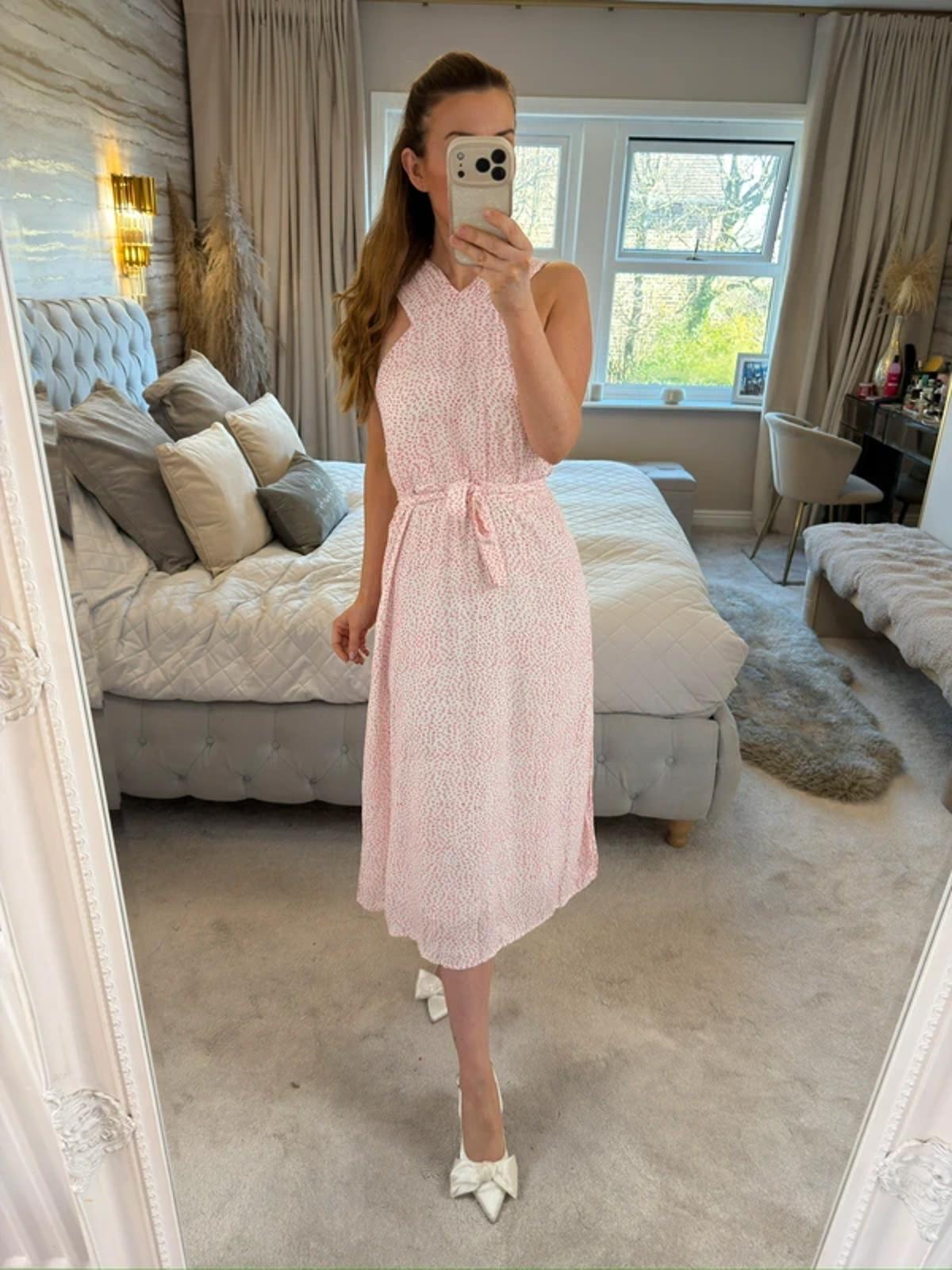 & Other Stories White & Red Belted Midi Dress 14