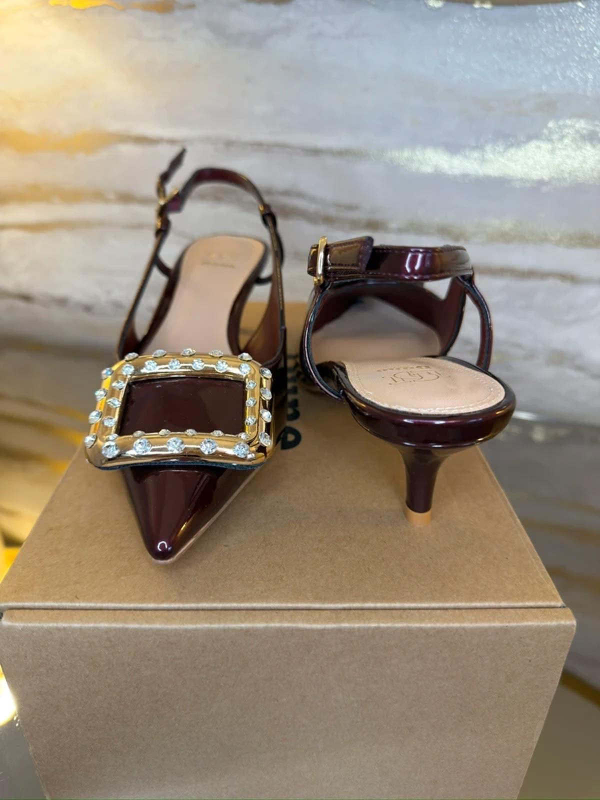 Dune Burgundy Patent Diamanté Heels 4