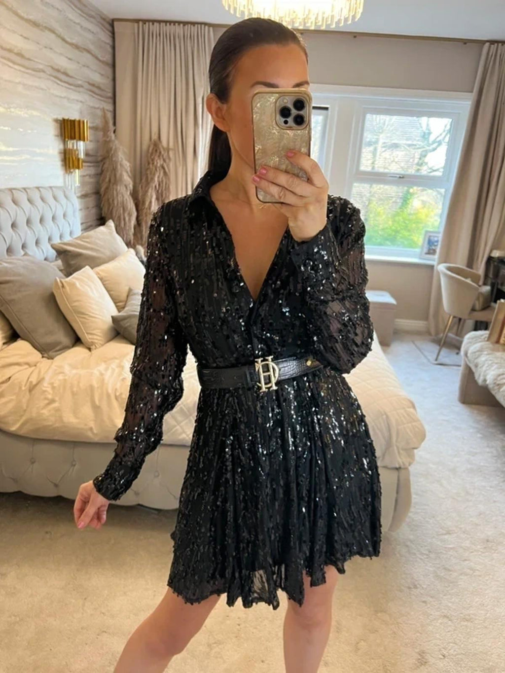 River Island Black Sequin Mini Dress 10