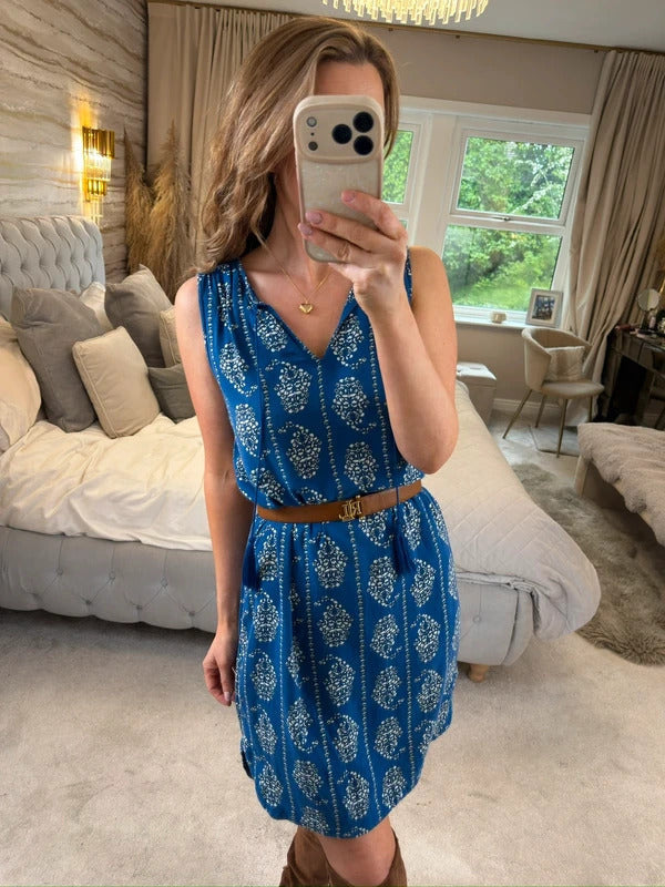 Beach Lunch Lounge Blue Tassel Boho Mini Dress XS