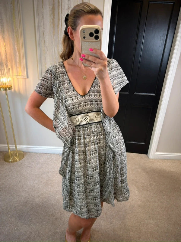 French Connection Cream & Black Boho Dress 12