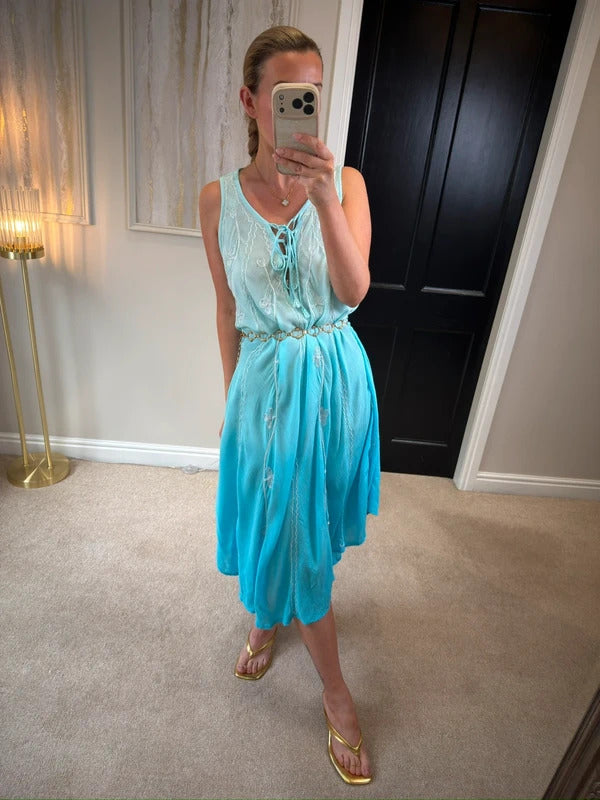 Boutique Blue Boho Midi Dress One Size
