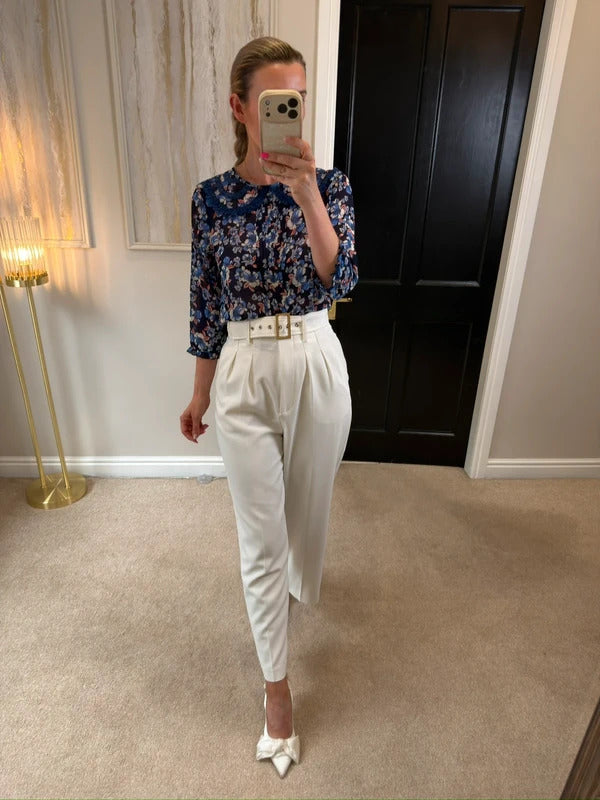 River Island Semi Sheer Blue Floral Lace Collared Blouse 12