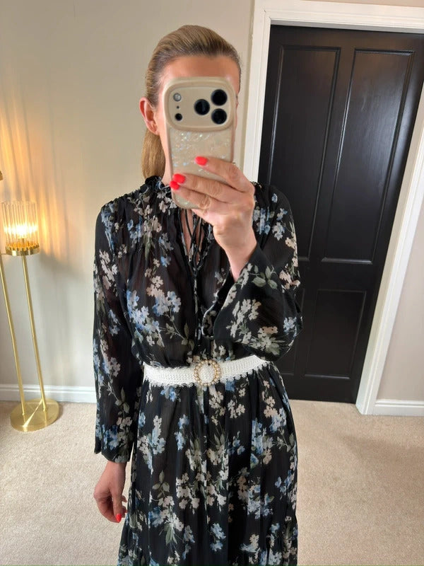 H&M Black Floral Sheer Oversized Dress XS