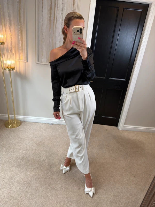 River Island Black Satin Off The Shoulder Blouse 8
