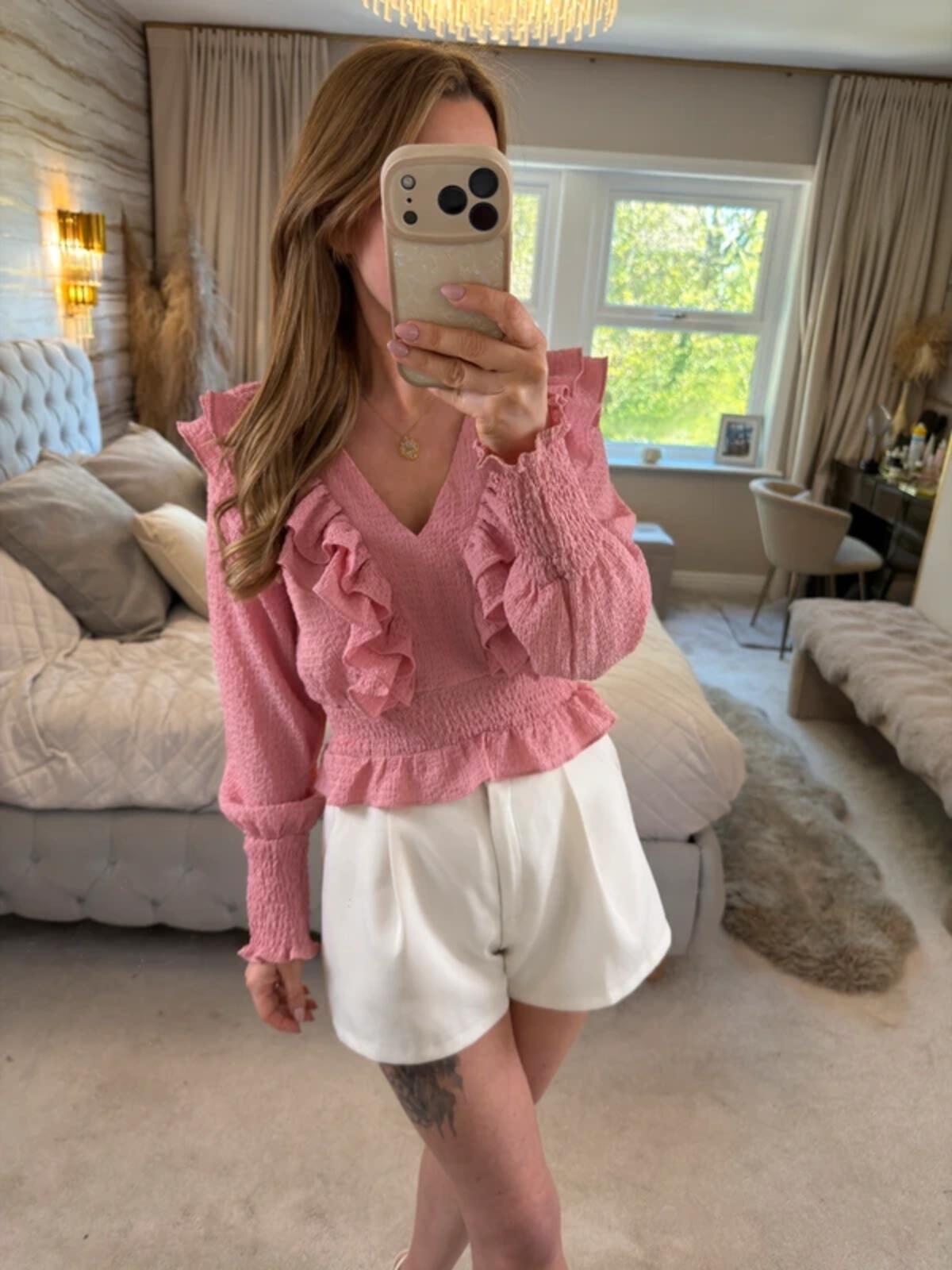 Oasis Pink Frill Blouse 6