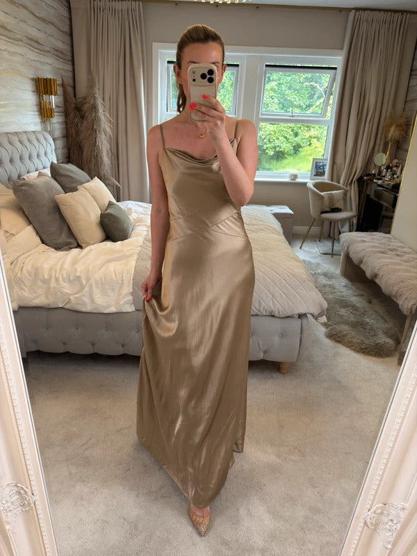 Vintage Monsoon Gold Silk Beaded Dress 10