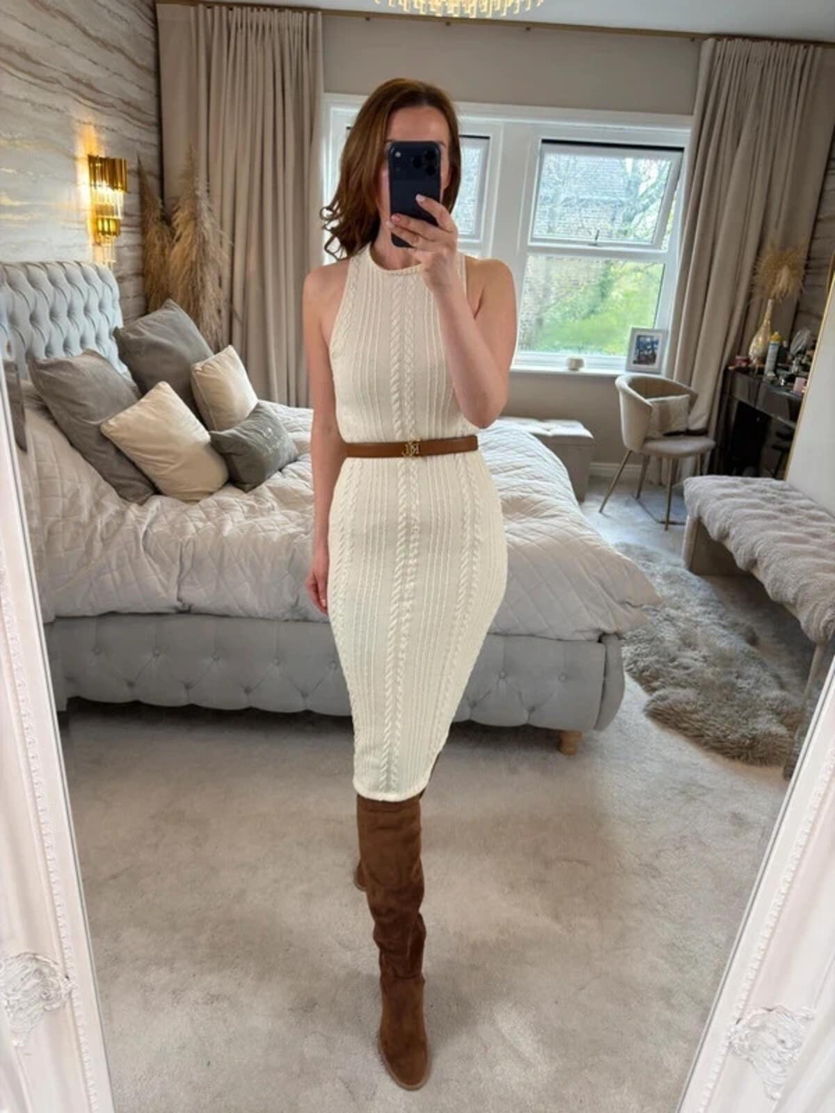 BNWT Zara Cream Cable Knit Midi Dress Small