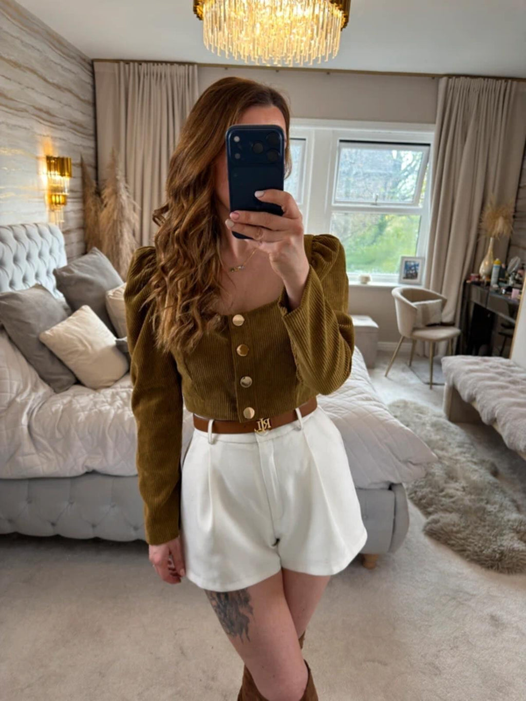 Zara Brown Corduroy Puff Sleeve Top Medium