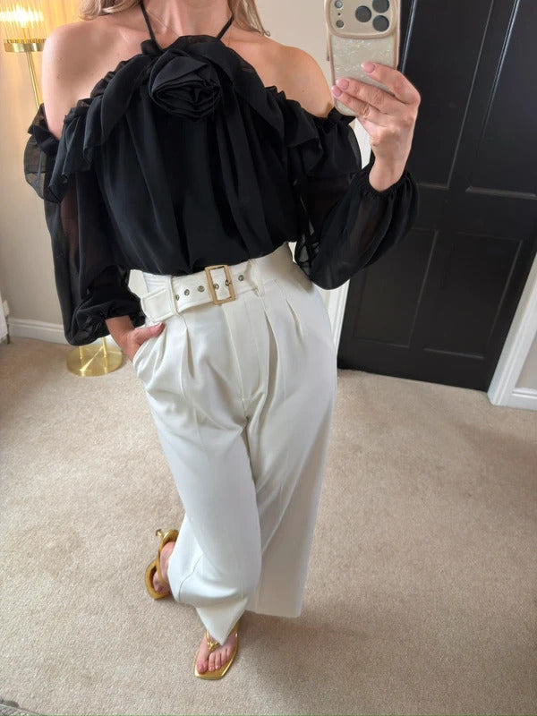 River Island Black 3D Rose Blouse 8