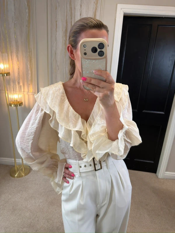 M&S Cream Frill Textured Blouse 18