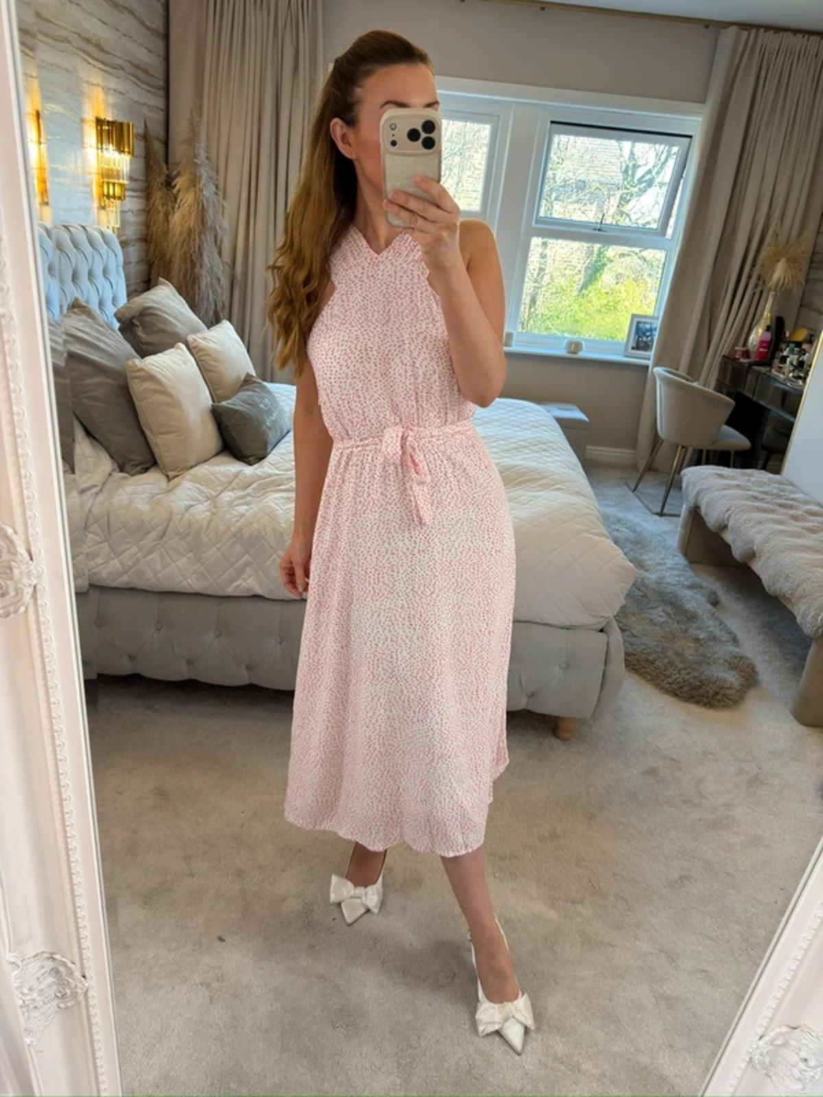 & Other Stories White & Red Belted Midi Dress 14