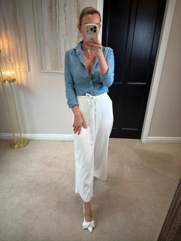 Hollister White Linen Blend Trousers Large