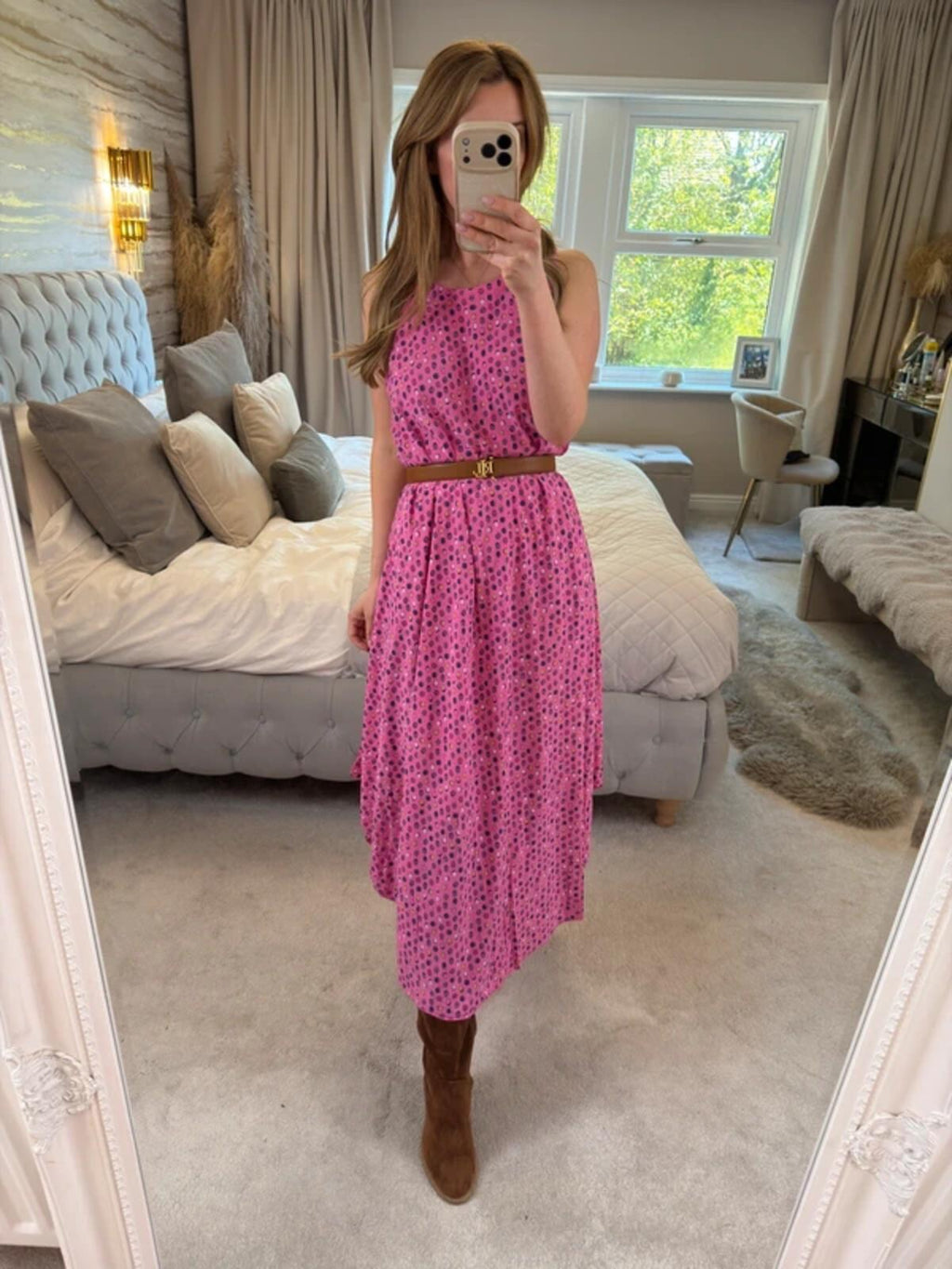Nina Murati Pink Handkerchief Midi Dress One Size