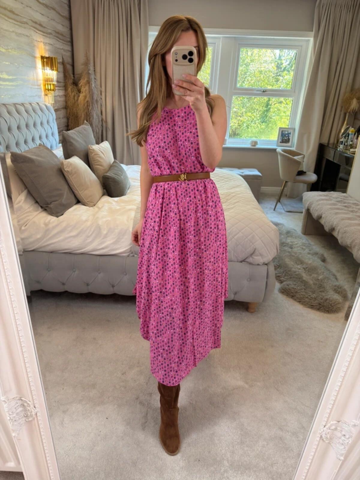 Nina Murati Pink Handkerchief Midi Dress One Size