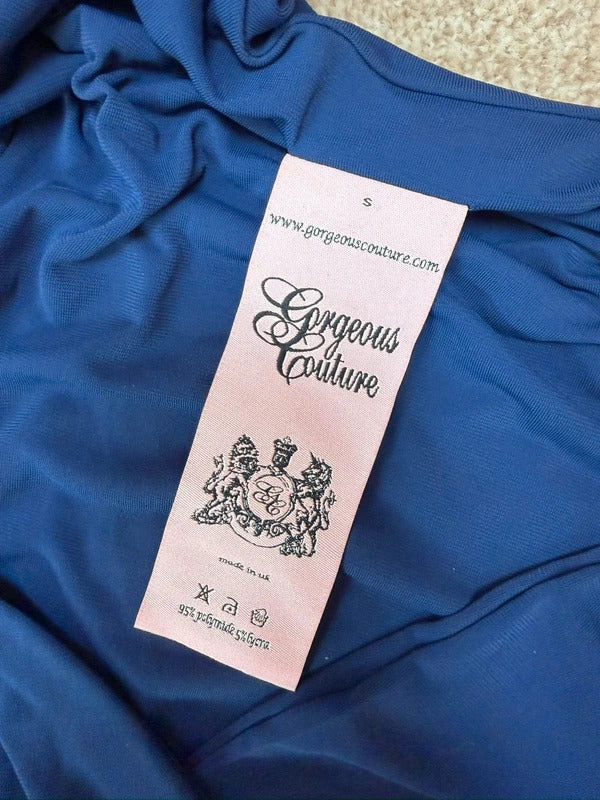 Gorgeous Couture Navy Plunge Dress Small
