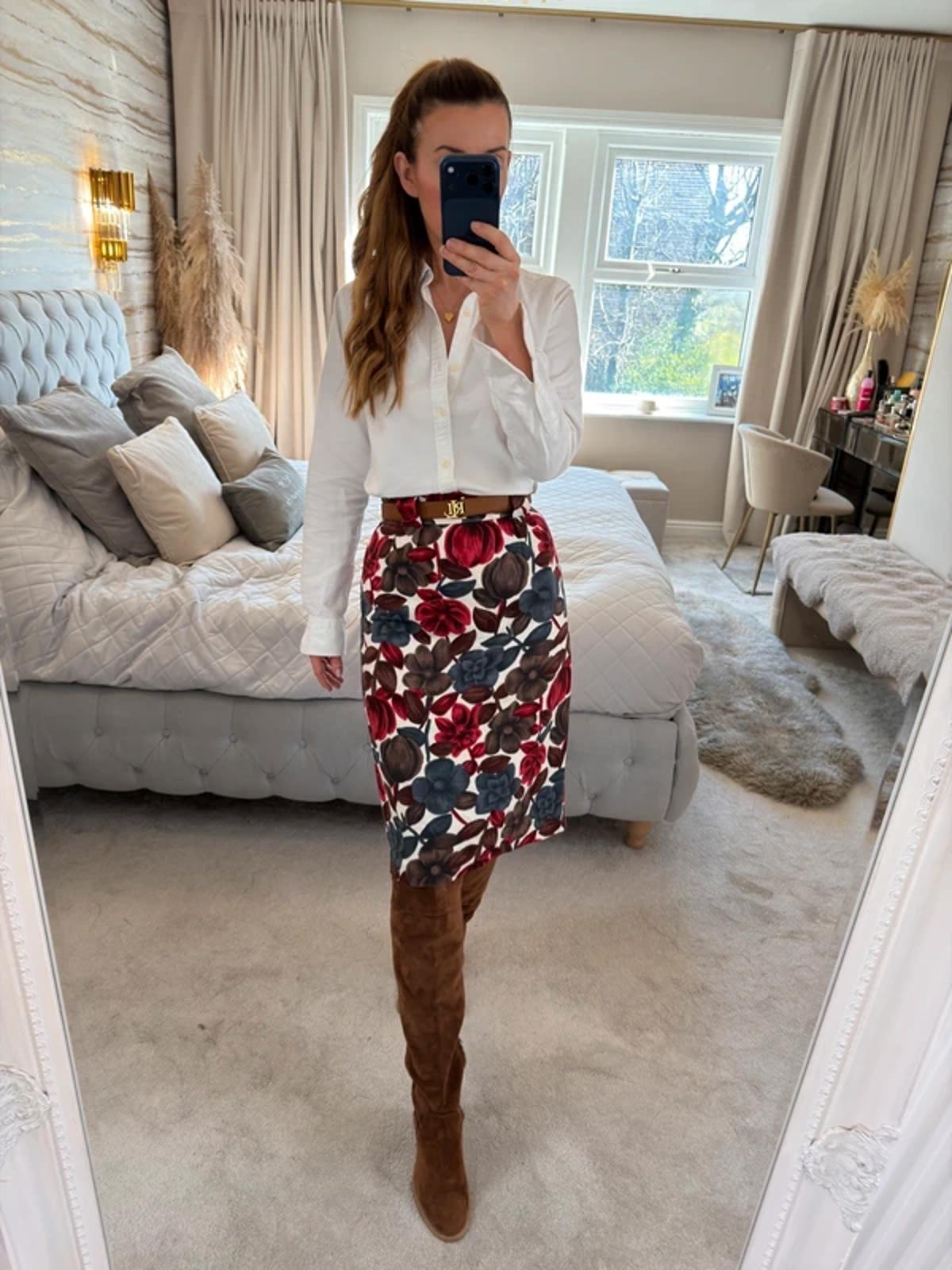 Boden Red Floral Skirt 8 Long