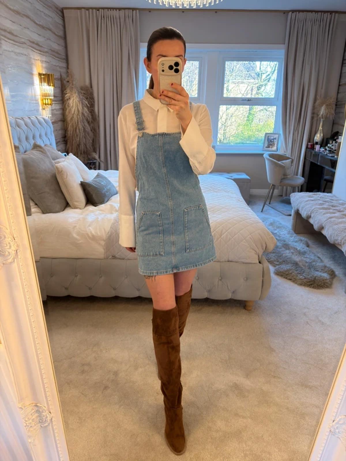 Topshop Light Denim Pinafore Mini Dress 6