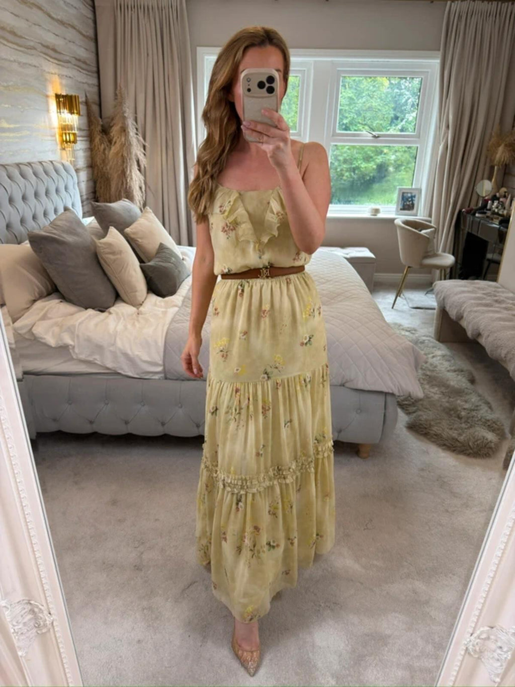 ⭐ Oasis Light Green / Yellow Floral Frill Maxi Dress 14