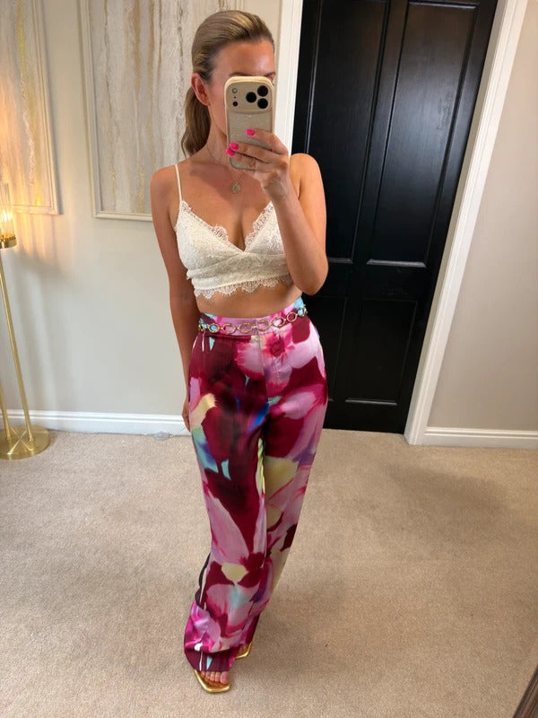 Zara Multicoloured Satin Wide Leg Trousers Small