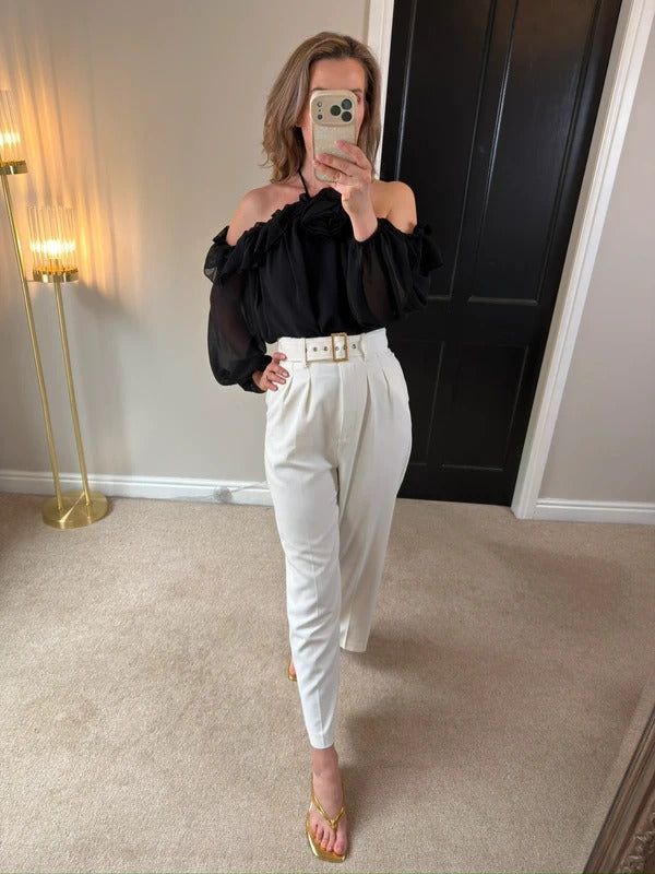 River Island Black 3D Rose Blouse 8