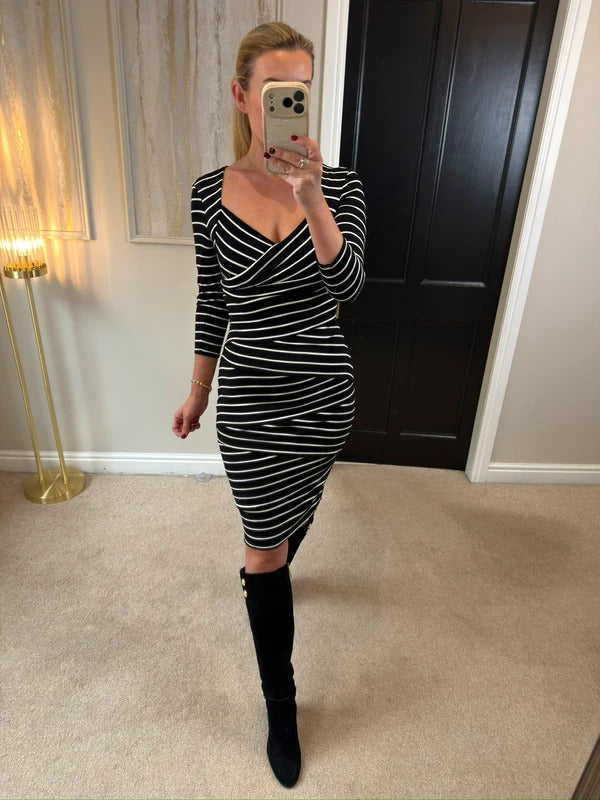 White House Black Market Black & White Stripe Dress