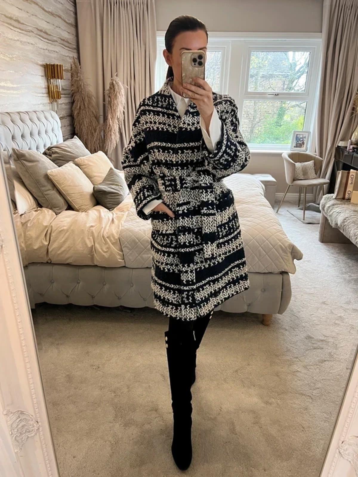 Karen Millen Navy Wool Belted Coat 12