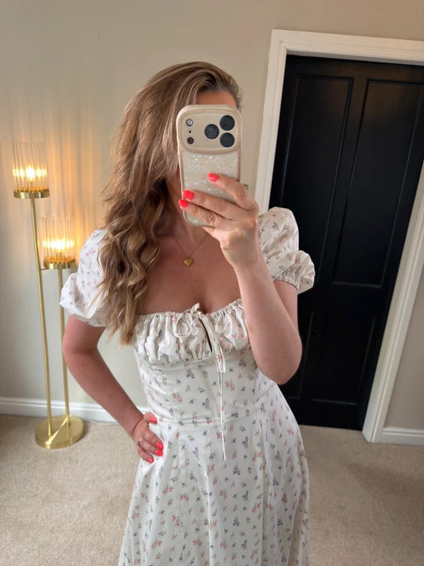 BNWT House of CB Tallulah White Floral Puff Sleeve Midi Dress