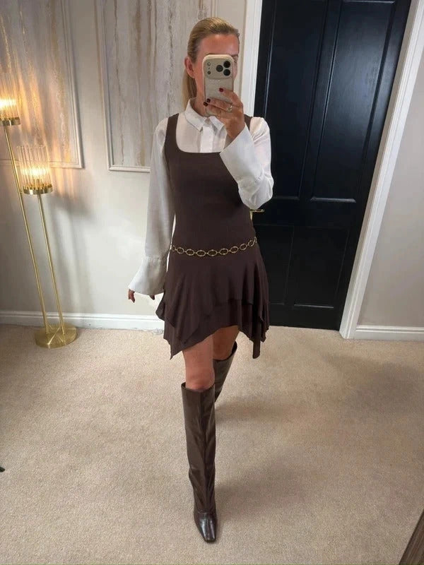 Zara Brown Asymmetrical Dress Small