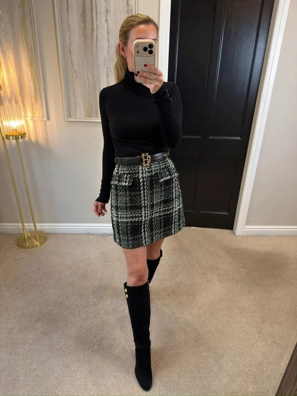 Warehouse Black & White Metallic Tweed Mini Skirt 12