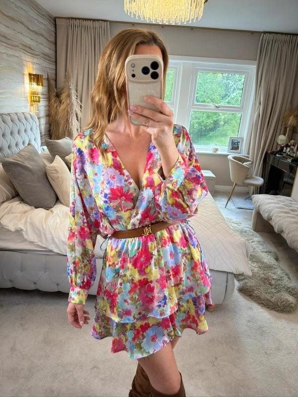 Zara Multicoloured Floral Tie Side Mini Dress Small