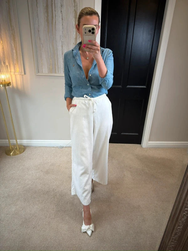 Hollister White Linen Blend Trousers Large