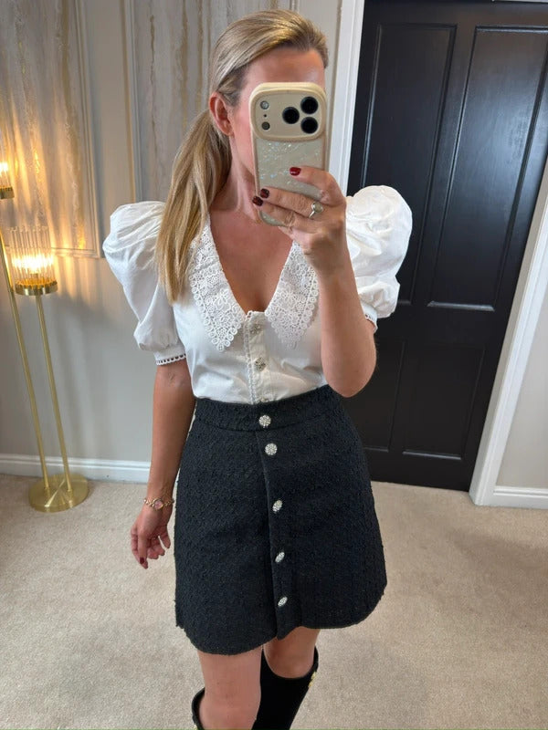H&M Black Tweed Diamanté Skirt 12