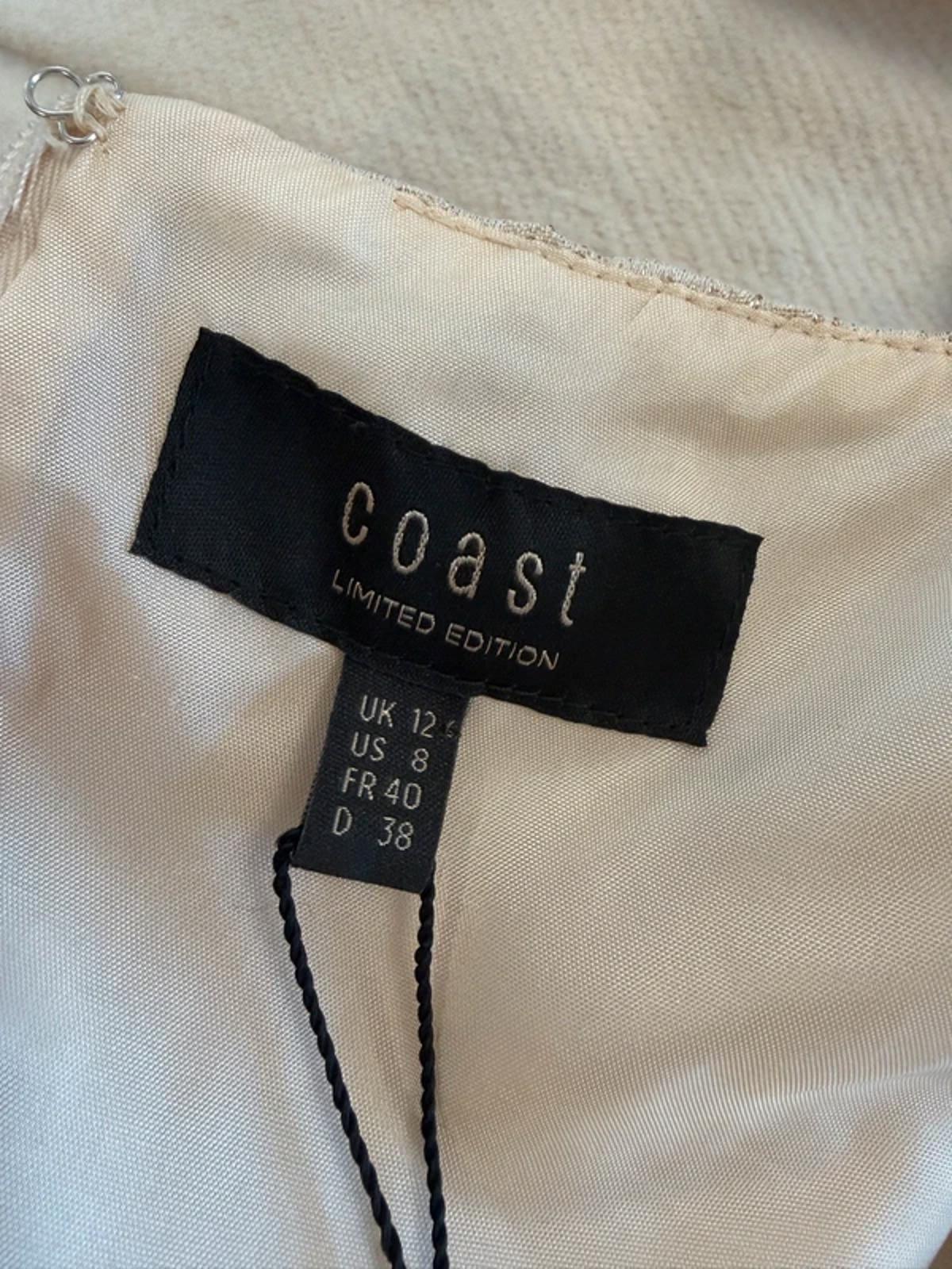 Coast Ivory & Gold Dip Hem Dress 12