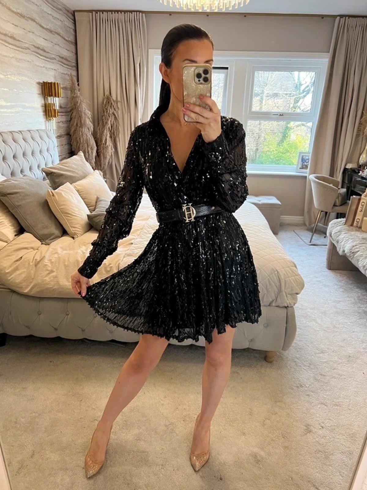River Island Black Sequin Mini Dress 10