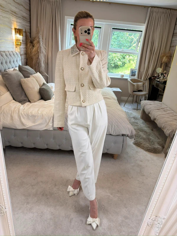 BNWT River Island Cream Embellished Tweed Blazer 12