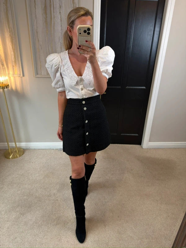 H&M Black Tweed Diamanté Skirt 12