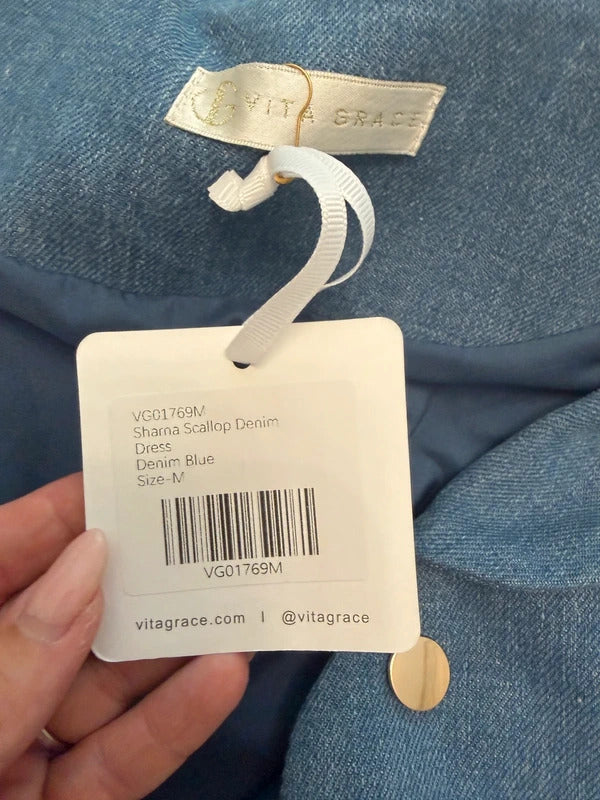 BNWT Vita Grace Sharna Scallop Hem Denim Mini Dress Size Medium