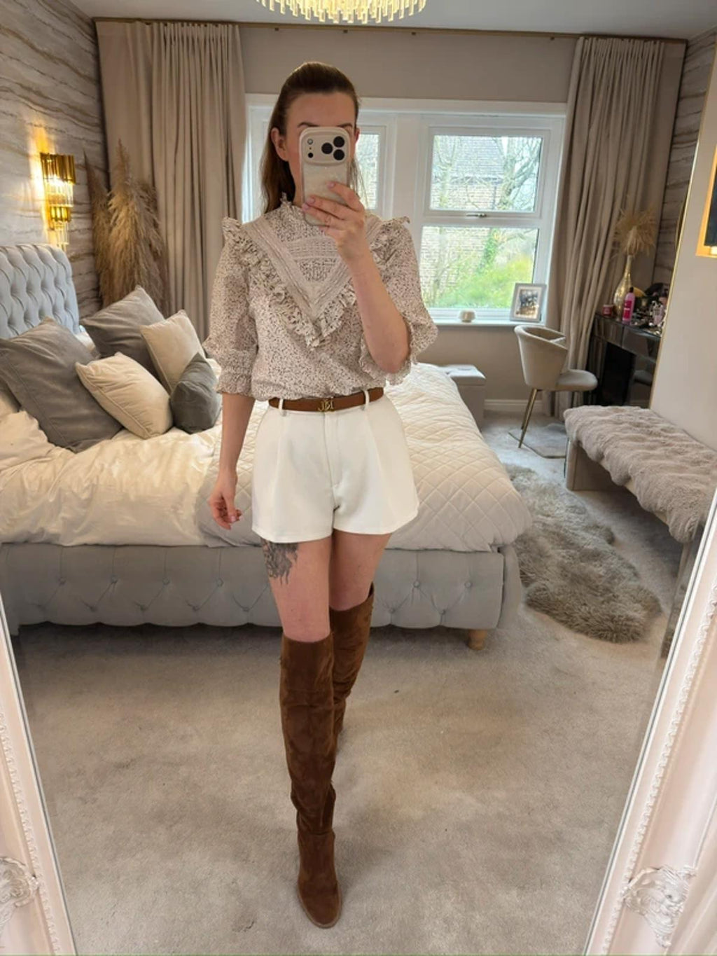 H&M Cream & Lilac Boho Floral Frill Blouse 10